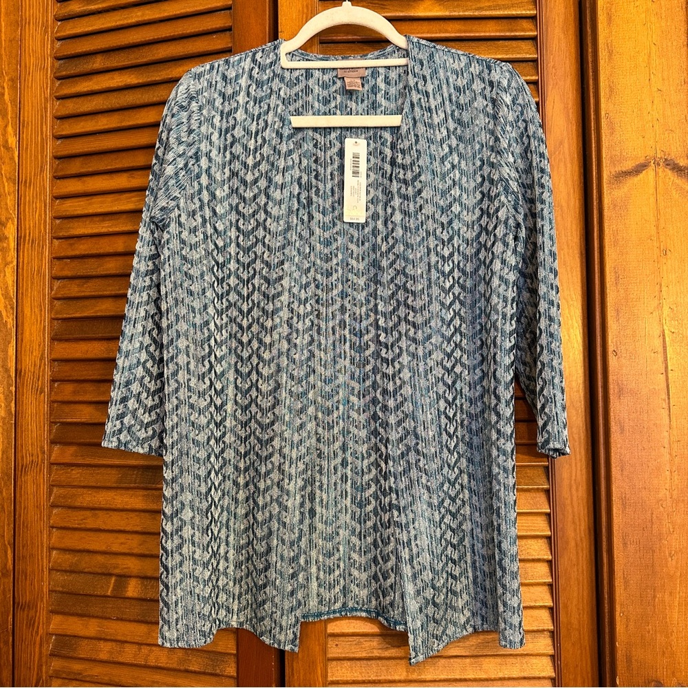 NWT Chicos lightweight knit sea blue 3/4 sleeve jacket cardigan, size 0 (S)